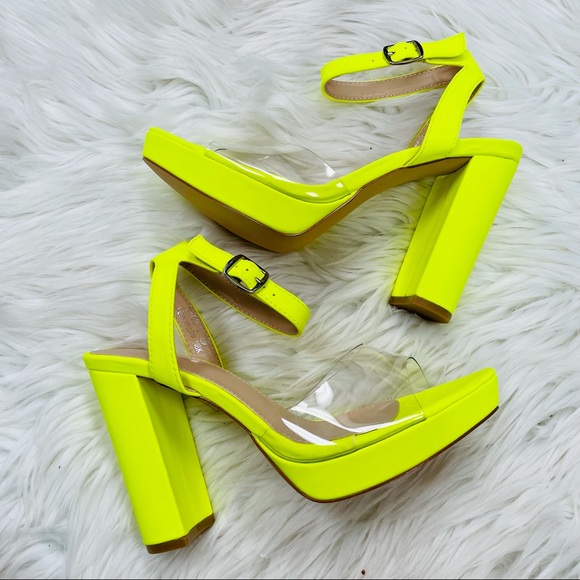 Neon yellow chunky heel - Picture 4 of 7